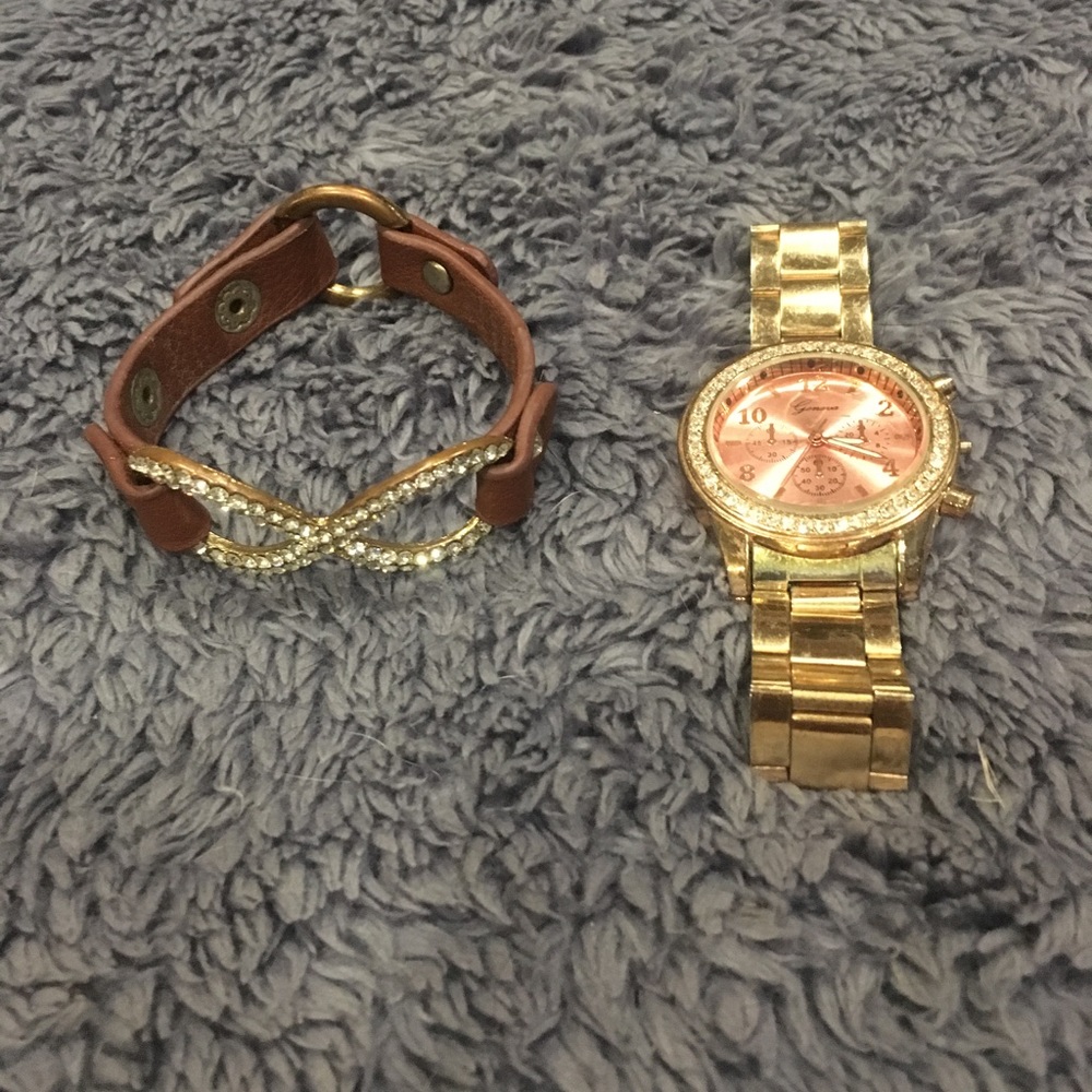 Infinity leather bracelet with rose gold watch!